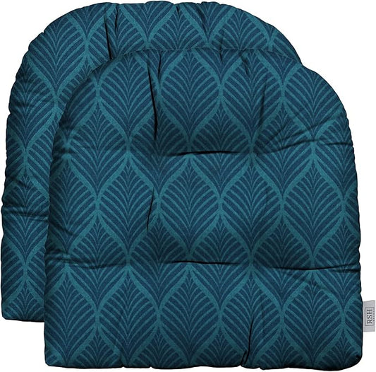 RSH DECOR: Tufted U-Shape Wicker Seat Cushions Set of 2 | 19” x 19” | All-Weather Spun Fabric | Water-Resistant | Outdoor Chair Cushions for Patio Furniture | Fenbrook Blue