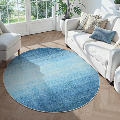 Wonnitar Modern Ombre Washable Round Rugs 5ft, Blue Round Living Room Rug, Soft Circle Bedroom Area Rug, Non-Slip Contemporary Low Pile Large Throw Carpet for Nursery Dining Room (Blue, Round 5ft)