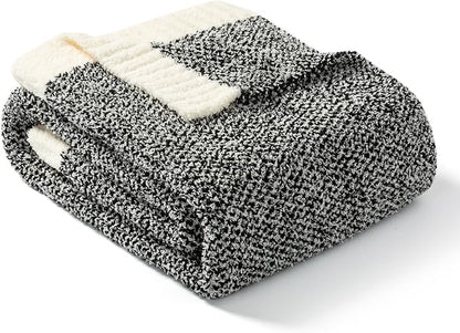 Snuggle Sac Heather Black Throw Blanket for Couch, Reversible Super Soft Micorfiber Blankets Dupes Warm Cozy Knit Fuzzy Plush Throws for Sofa, Bed, Heather Black, 50x60 inches