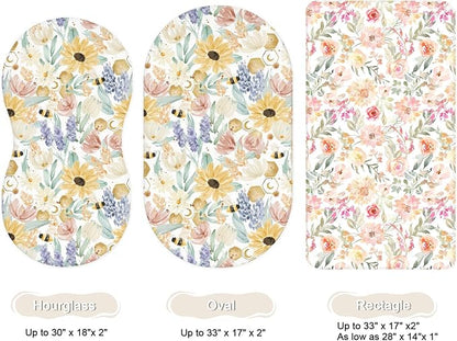 Bassinet Sheets for Baby Girls Boys 2 Pack, Fitted Baby Mattress Sheet for Rectangle, Oval, Hourglass Bassinet Mattress, Breathable Cozy & Universal Fit (Golden Meadow)