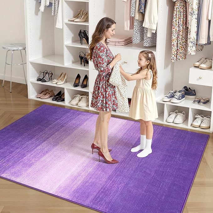 Wonnitar Purple Washable 4x6 Rug, Modern Rugs for Girls Bedroom, Soft Non-Slip Nursery Area Rug, Low Pile Throw Carpet for Living Room Laundry Dining Entrance Dorm Decor (Purple, 4'x6')