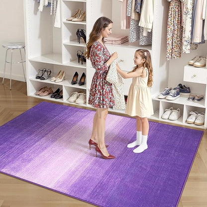 Wonnitar Purple Washable 4x6 Rug, Modern Rugs for Girls Bedroom, Soft Non-Slip Nursery Area Rug, Low Pile Throw Carpet for Living Room Laundry Dining Entrance Dorm Decor (Purple, 4'x6')