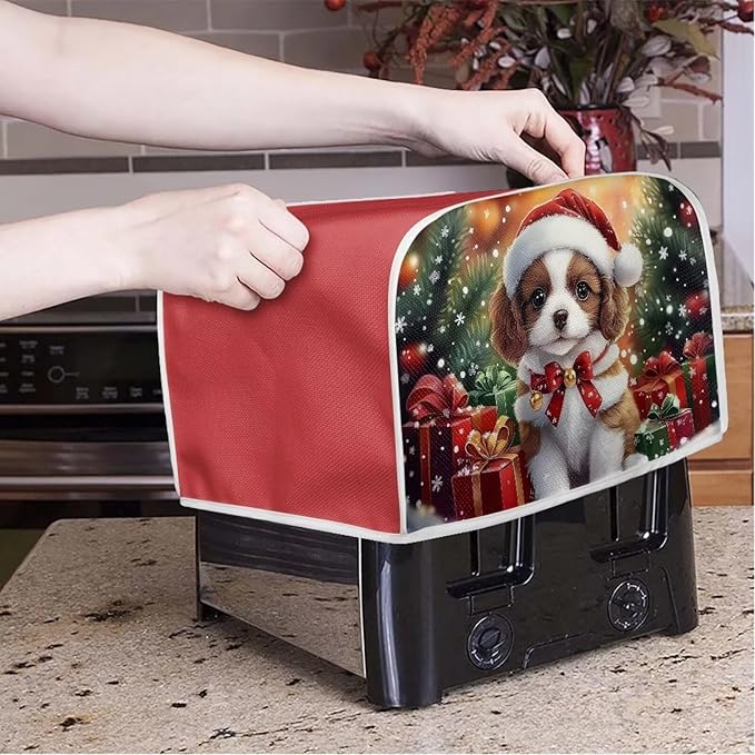 ZFRXIGN Christmas Puppy Dog Toaster Cover 4 Slice Toaster Dust Cover Small Appliance Covers Toaster Oven Cover Dust Cover Kitchen Decorative Protector Cavalier King Charles Spaniel Dog