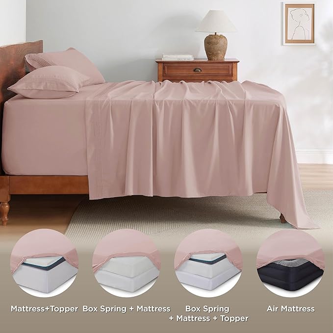 Bedsure Deep Pocket Twin Sheets Set - Fits Mattresses Up to 21 Inches Thick -3 Piece GentleSoft Bed Sheets, Moisture Wicking, Soft & Cooling Bedsheet & Pillowcases, Easy & Secure Fit, Dusty Pink