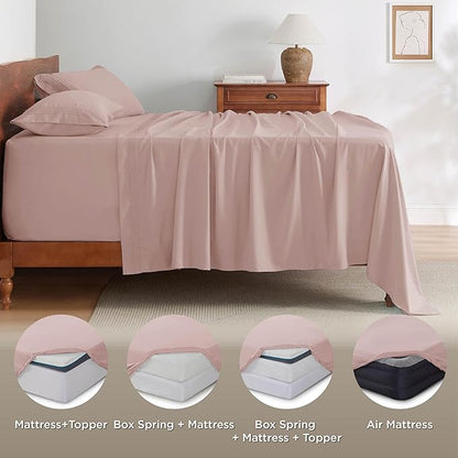 Bedsure Deep Pocket Twin Sheets Set - Fits Mattresses Up to 21 Inches Thick -3 Piece GentleSoft Bed Sheets, Moisture Wicking, Soft & Cooling Bedsheet & Pillowcases, Easy & Secure Fit, Dusty Pink