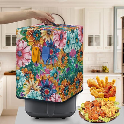Dust Cover for Air Fryer and Extra Accessories, Dust Proof Easy to Clean Electric Appliance Cover With Pockets and Handle, Boho Flower