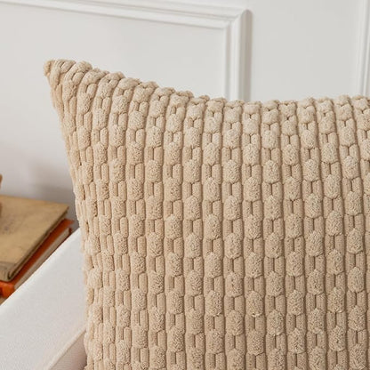 Kevin Textile 20x54 Inch Long Body Lumbar 1 Pack Boho Decorative Throw Pillow Cover Soft Striped Corduroy Rectangle Cushion Case Farmhouse Accent for Living Room Couch Sofa Bed, Light Beige