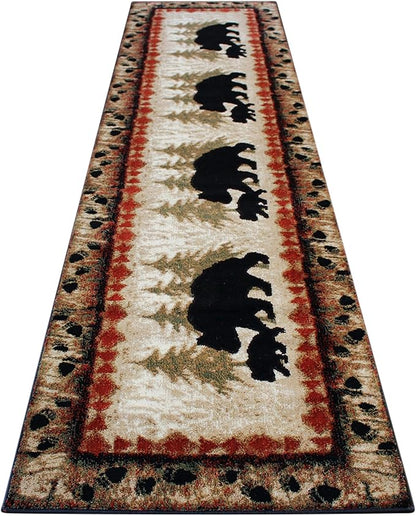 Masada Rugs, Cabin Lodge Area Rug Bear and Cub Scene (2 Feet 8 Inch X 10 Feet) Runner
