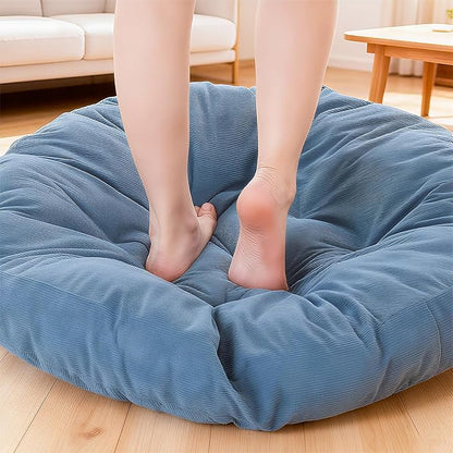 Large Floor Cushion Seating Round Floor Pillows Cushions for Adults Oversized Playroom Pillows Reading Nook Big Pillow for Sitting Meditation Yoga Living Room Sofa Balcony (Lake Blue)