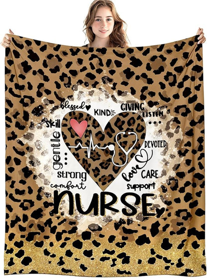 Nurse Leopard Blanket, Trendy Retro Cheetah Print Throw Blankets for Office Home Bedroom Living Room Couch Decor, Nurse Appreciation Gifts for Women, Nursing Gifts, 50x60 Inch