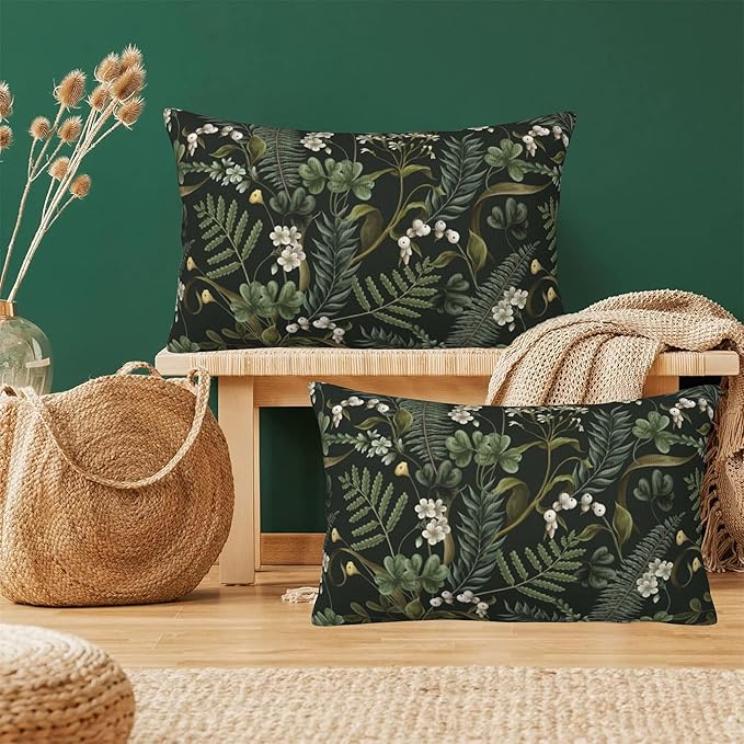 Spring Floral Throw Pillow Covers Set of 2 Green Herbs Botanical Pillow Covers 20x12 Inch Modern Farmhouse Home Decorative Pillow Cases Cushion Cover for Sofa Living Room Office