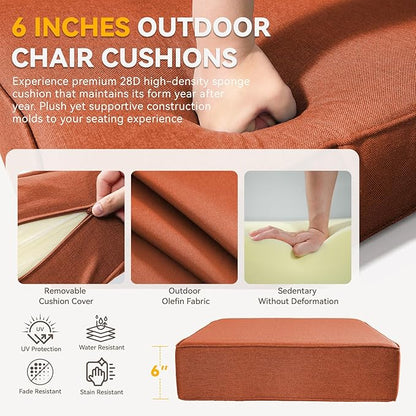 Outdoor Cushion Set for Furniture Patio Furniture, UV Resistant, Water Resistant - 6 Inch Thick Foam Garden Cushions – 22x24 Inch Patio Seat Covers for Chair/Sofa/Couch | Orange | 11-Pack |