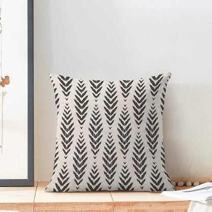 Boho Pillow Covers 16 x 16 Inch Pack of 2, Black and White Bohemian Ethnic Herringbone Pattern Decorative Throw Pillow Covers Vintage Linen Farmhouse Outdoor Pillowcase for Bedroom Home Sofa Decor