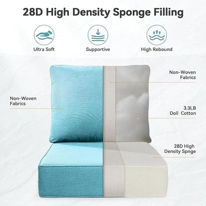Luxury 6" Outdoor Cushions for Patio Furniture, 24x24x6" Thick Seat Cushion Set of 3, Fade Resistant Couch Chair Replacement Cushions High Density Deep Wicker Chair Cushion w/ Removable Cover, Teal