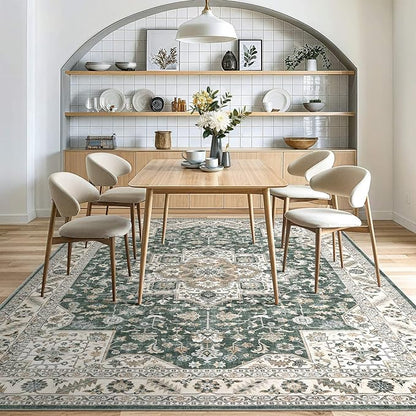 Vintage Living Room Area Rug 10x14 - Large Soft Washable Oriental Traditional Distressed Farmhouse Rugs for Bedroom - Indoor Floor Accent Carpet for Home Office House Decor - Vintage Green