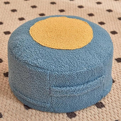 Round Pouf Ottoman Foot Rest, Stuffed Floor Pouf Foot Stool with Foam Chunk, Fluffy Storage Ottomans for Living Room Home Decor, Blue