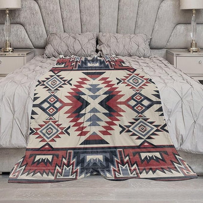 Southwest Blanket, Tribal Indian Throw Blanket Red Black Aztec Ethnic Geometric Print Blanket for Couch Bed Sofa Cover Throw Home Decor 60"x80"