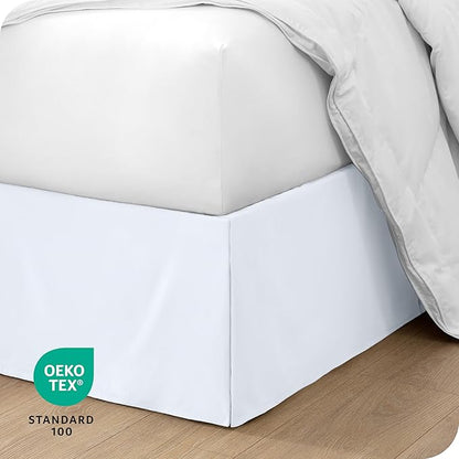 Bare Home King Bed Skirt - 15-Inch Tailored Drop Easy Fit - Bed Skirt for Beds - Center & Corner Pleats (King, White)