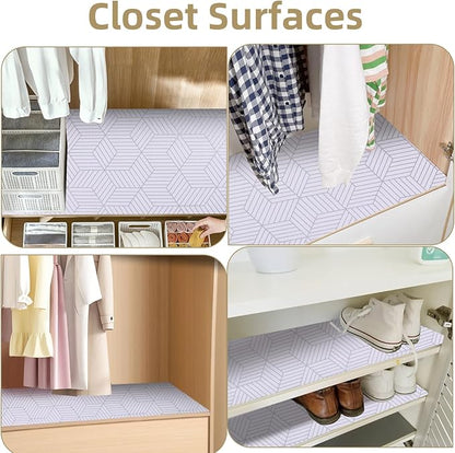 Shelf Liners for Kitchen Cabinets Non Adhesive Shelf Liner Paper Non-Slip Thickened Drawer Liner Easy to Clean for Tool Box Refrigerator with Knife and Tape Measure, Silver Geometric, 11.8 x 118 in
