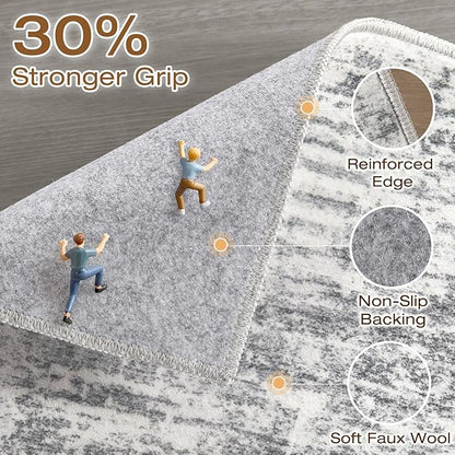 7x9 Area Rug Living Room: Washable Large Neutral Grey Rugs Abstract Soft Modern Stain Resistant Indoor Floor Non-Slip Carpet for Bedroom Nursery Kids Office Playroom Dining Room Under Table Home