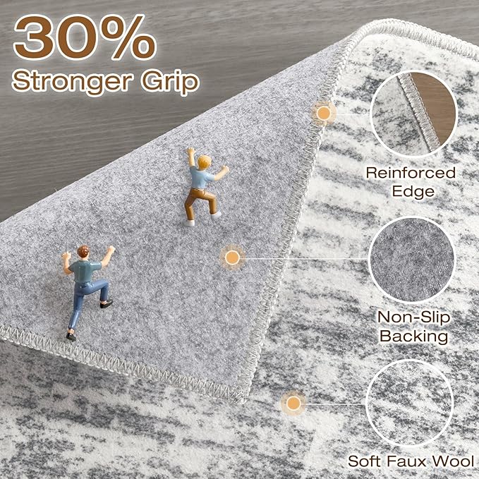 5x7 Area Rugs Living Room: Washable Large Neutral Grey Rug Abstract Soft Modern Stain Resistant Indoor Floor Non-Slip Carpet for Bedroom Nursery Kids Office Playroom Dining Room Under Table Home