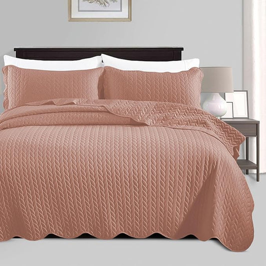 IR Imperial Rooms Twin Quilt Bedding Set Size (68” x 86”) + 1 Pillow Shams (20” x 26” + 2”) - 2 Pcs All Season Lightweight Reversible Microfiber Coverlet Embossed Quilt Bedspread (Peach/Baby Pink)