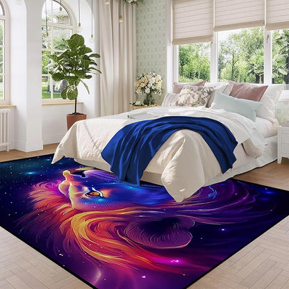 6' x 9' Galaxy Lion Rug Large 3D Fierce Lions Space Area Rugs for Kids Bedroom Living Room Playroom Gameroom Boys Glitter Carpet Throw Rugs Floor Mat,180 X 275cm