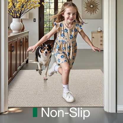 LUMI Ultra Thin Indoor Door Mat for Entrance 36"x56", Non Slip Entryway Mat, Low Profile Doormat, Unique Herringbone Design Carpet for Inside, Patio, Porch, Beige
