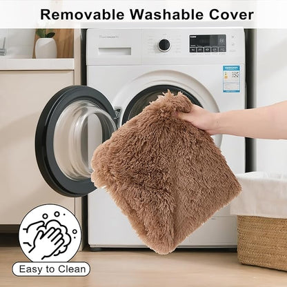 Fluffy Orthopedic Dog Beds for Medium Dogs with Washable Removable Cover Dog Crate Bed Egg Crate Foam Support Plush Pet Pad Mat with Anti-Slip Bottom(36 * 24,Khaki)