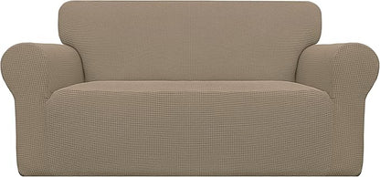 Easy-Going Stretch Oversized Loveseat Slipcover 1-Piece Sofa Cover Furniture Protector Couch Soft with Elastic Bottom for Kids Polyester Spandex Jacquard Fabric Small Checks Natural