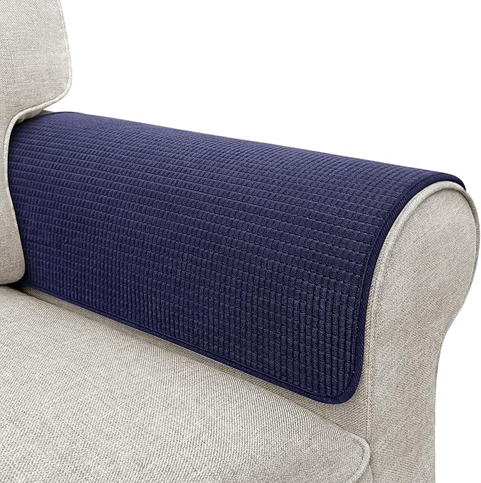 Couch Arm Covers, Sofa Arm Covers, Waterproof Armrest Cover for Sofa, Armchair, Loveseat, Non-Slip Recliner Arm Cover, Sofas Headrest Cover, Arm Chair Covers Set of 2 (Navy Blue, 26"×26")