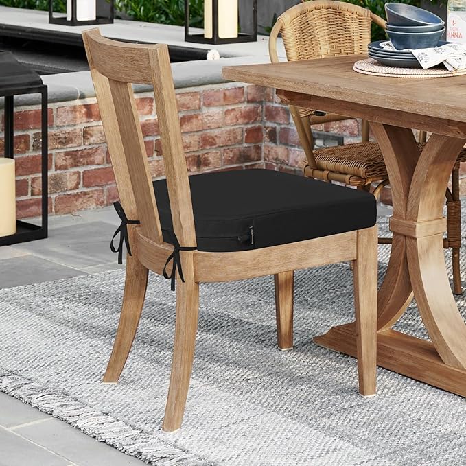 idee-home Outdoor Chair Cushions Set of 4, Thick 19" x 19" x 3" Outdoor Seat Cushions Patio Furniture Waterproof with Ties, Dining Pads