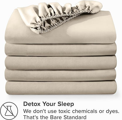 Bare Home 5-Pack Fitted Bottom Sheets Twin Extra Long - Premium 1800 Ultra-Soft Microfiber - Deep Pocket (Twin XL, Sand)