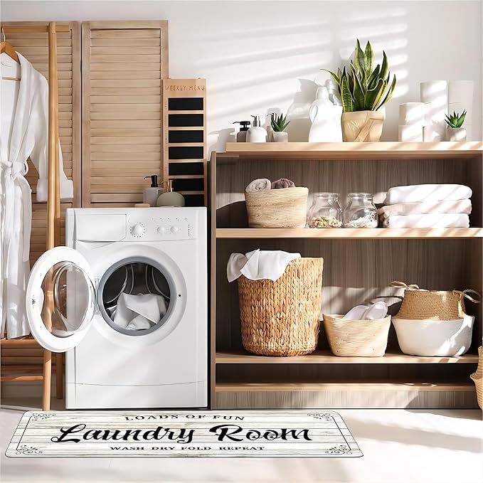 Laundry Room Rug Non Slip Floor mats Farmhouse Large Laundry Rugs for Laundry Runner Room Mat Washer and Dryer Carpet Laundry Room Decor 24x72inch(White)