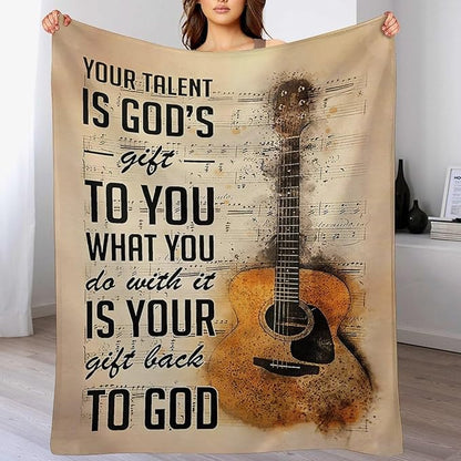 Guitar Music Throw Blanket for Girls, Women, Men, Kids, Adults - Soft Warm Cozy Fleece for Couch, Sofa, Bed 60"x80"