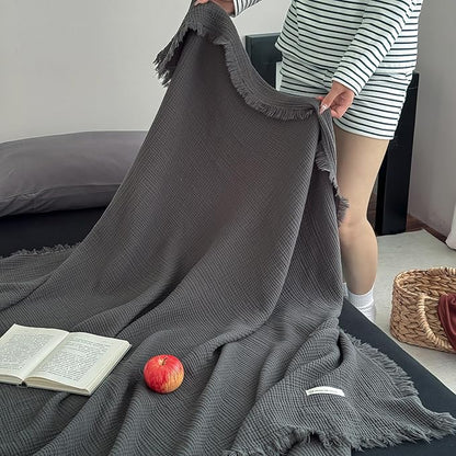 MorroMorn 100% Cotton Muslin Throw Blanket with Fringes 50"x60", 4-Layer Cotton Gauze Blankets for Adults, Boho Bedding Breathable Lightweight Ultra-Soft for Couch Bed Sofa All Seasons, Dark Grey