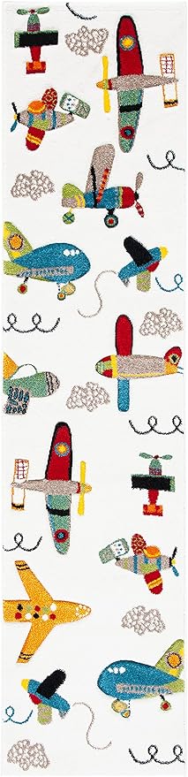 SAFAVIEH Carousel Kids Collection Runner Rug - 2'3" x 6', Ivory & Blue, Non-Shedding & Easy Care, Ideal for High Traffic Areas for Boys & Girls in Playroom, Nursery, Bedroom (CRK167A)