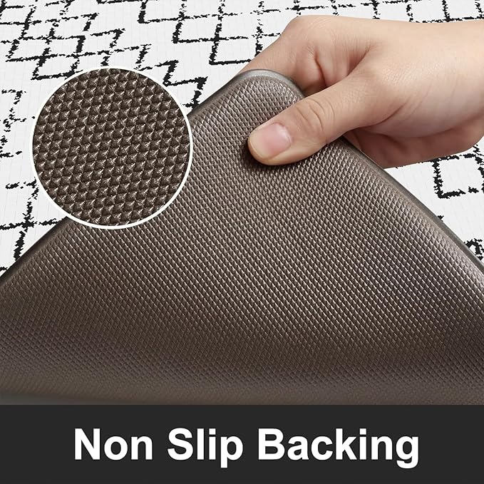 KIMODE Anti Fatigue Kitchen Mat for Floor, 20"x59"+20"x32" Kitchen Rugs Set of 2, Non Slip Kitchen Floor Mats Cushioned, Comfort Mats for Kitchen Floor Sink Laundry Office Desk Black and White
