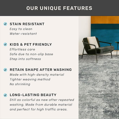 Slate Blue 2x3 Small Rugs for Entryway, Stain Resustant Waterproof Kitchen Rugs, Non Slip Washable Carpet for Bathroom, Low Pile & Soft Farmhouse Abstract Carpet