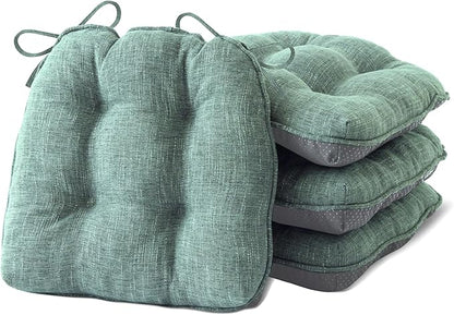 Chair Cushions for Dining Chairs Set of 4, Kitchen Chair Cushions, Chair Pads with Ties Non Slip Backing, Christmas Room Decor, Tufted Memory Foam Seat Cushion 4 Pack, 18"x18"x4", Sage Green