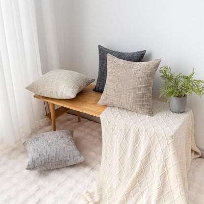 Decorative Throw Pillow Covers 18x18 Inch Set of 4, Soft Solid Farmhouse Chenille Couch Pillows, Spring Pillow Covers for Couch Sofa Bed Living Room Home Decor Pillowcase, Light Colors