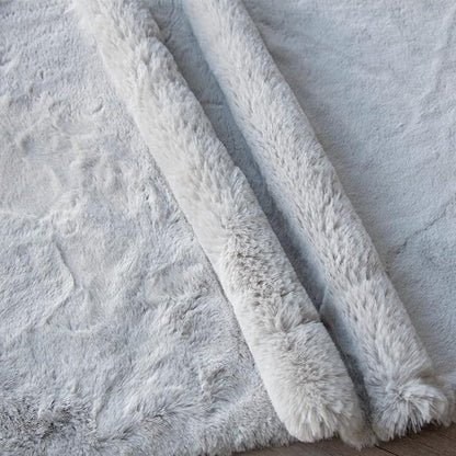 Silver Grey Round Rugs 8ft Shag Washable Area Rugs for Bedroom Faux Bunny Fur Circle Rug for Living Room Large Sheepskin Nursery Rug Home Décor