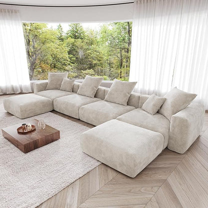 JACH 181" Oversized Modular Sectional Sofa, U-Shaped Deep 4-Seats Sectional Couch with Chaise Ottomans, Huge Plus Convertible Soft Sofas, Corduroy Minimalist Couches for Living Room, Apartment, Beige