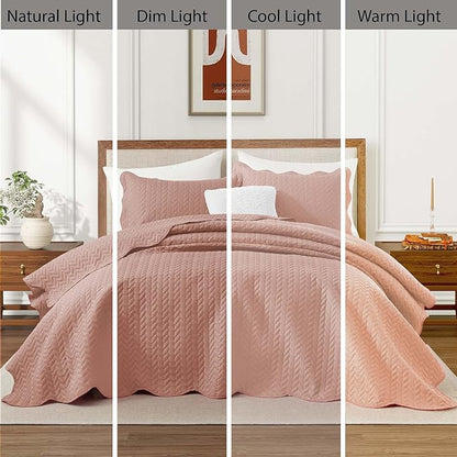 IR Imperial Rooms Twin Quilt Bedding Set Size (68” x 86”) + 1 Pillow Shams (20” x 26” + 2”) - 2 Pcs All Season Lightweight Reversible Microfiber Coverlet Embossed Quilt Bedspread (Peach/Baby Pink)