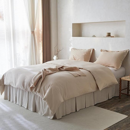 BISELINA French Linen Pleated Bed Skirt, 18" Tailored Draped Natural Linen-Cotton Blend Basic Dust Border Soft Comfort Farmhouse Bedding (18" Queen, Linen)