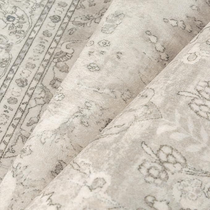 Beige 4x6 Area Rug Washable Vintage Carpet for Office Living Room Soft Retro Floral Low Pile Thin Indoor Rug Non Slip Central Medallion Floor Cover for Bedroom Kitchen Dining Room