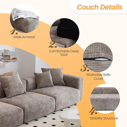 JACH 181" Oversized Modular Sectional Sofa, Deep 4-Seats Sectional Couch, Huge Plus Convertible Soft Sofas, Corduroy Minimalist Couches for Living Room, Office, Apartment, Light Brown