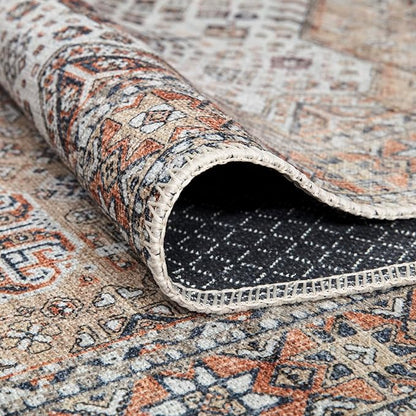 Bloom Rugs Washable Non-Slip 5' x 7' Rug - Sand/Orange/Purple Traditional Medallion Area Rug for Living Room, Bedroom, Dining Room, and Kitchen - Exact Size: 5' x 7'