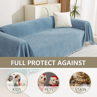 MYSKY HOME Couch Cover Sofa Covers, Sectional Couch Covers for 2-3 Cushion Couch Sofa, Chenille Sofa Slipcovers, Futon Covers, Machine Washable, Soft Furniture Protector for Kid, 71" x 134", Blue