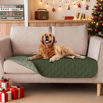 gogobunny 100% Double Sided Waterproof Dog Blanket Soft Pet Bed Cover Reversible Protect Furniture Couch Sofa Car for Puppy Large Dog Cat (Dark Olive/Light Olive, 32x53 Inch (Pack of 1))